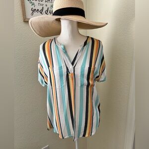 Chicos Vertical Striped Gauzy Sleeveless Top Blouse Size 1 M Light and Breezy
